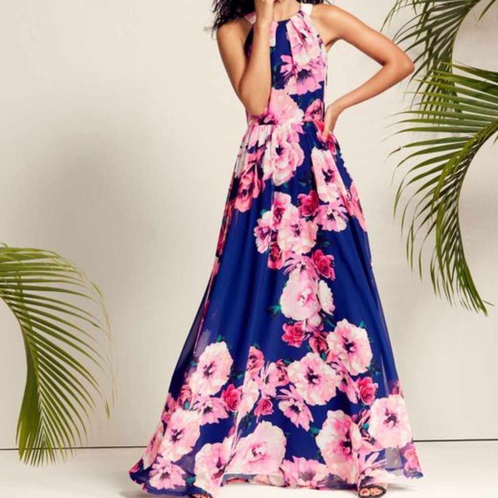 blue and pink maxi dress